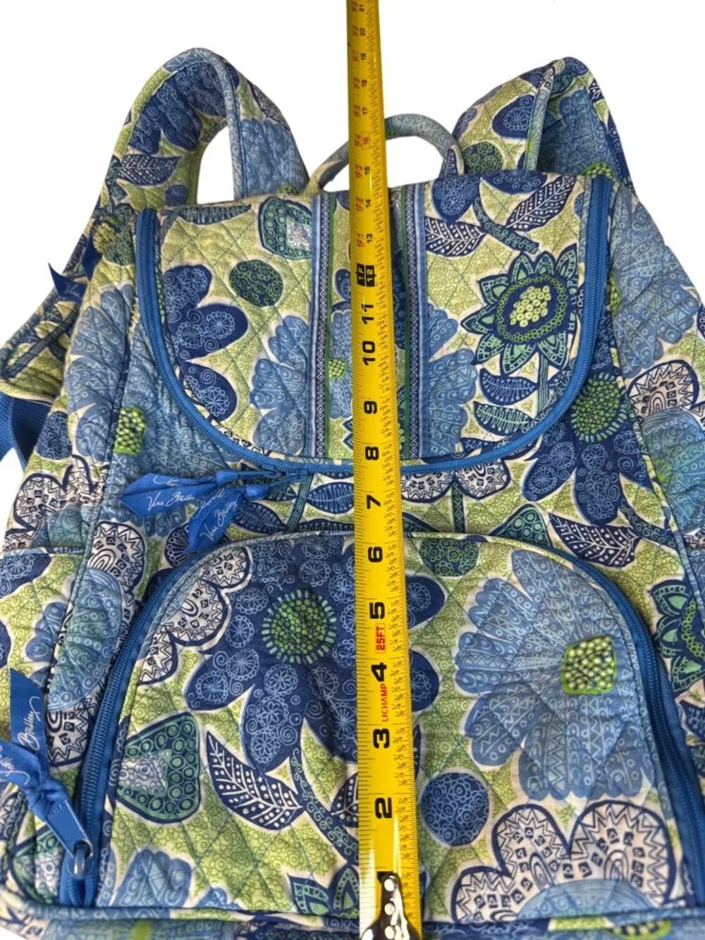 Vera Bradley Doodle Daisy Blue Floral Quilted Backpack W/Multiple Pockets